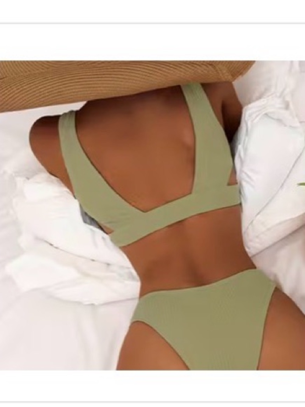 SHEIN Olive Ribbed V-Back Bikini Set